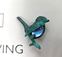 Wonderful Green Bird Brooch/Pin with Blue Glass Stone Set in Oxydated Metal