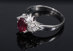 Vintage 0.68ct Intense Red Ruby & 0.08ct Diamond Platinum Handmade Ring Size 5