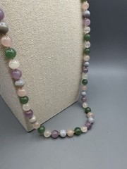 Vintage Multicolor Quartz Rose Jade Amethyst 10mm Bead Knotted Necklace 35”