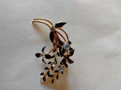 Vintage Rhinestone Enamel Floral 2″ Brooch Pin Stamped Made Austria