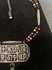 Vtg Chicos necklace Asian theme Inspired Multi Color Glass Beads Metal Pendant