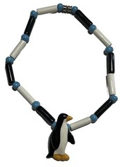 Stunning Flying Colors Hand Painted Ceramic Penguin Pendant necklace vintage
