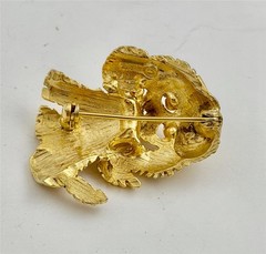 Vintage Pell Gold Tone Puppy Dog Clear Crystal Collar Red Crystal Eyes Brooch