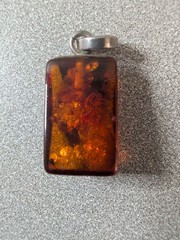 Large Vintage Baltic Amber Unstamped Sterling Pendant 6.64 Grams 1.5 Inch Long