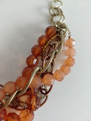 Vintage Amber Style Composite Beads Metal Gold Tone Chain Necklace Boho