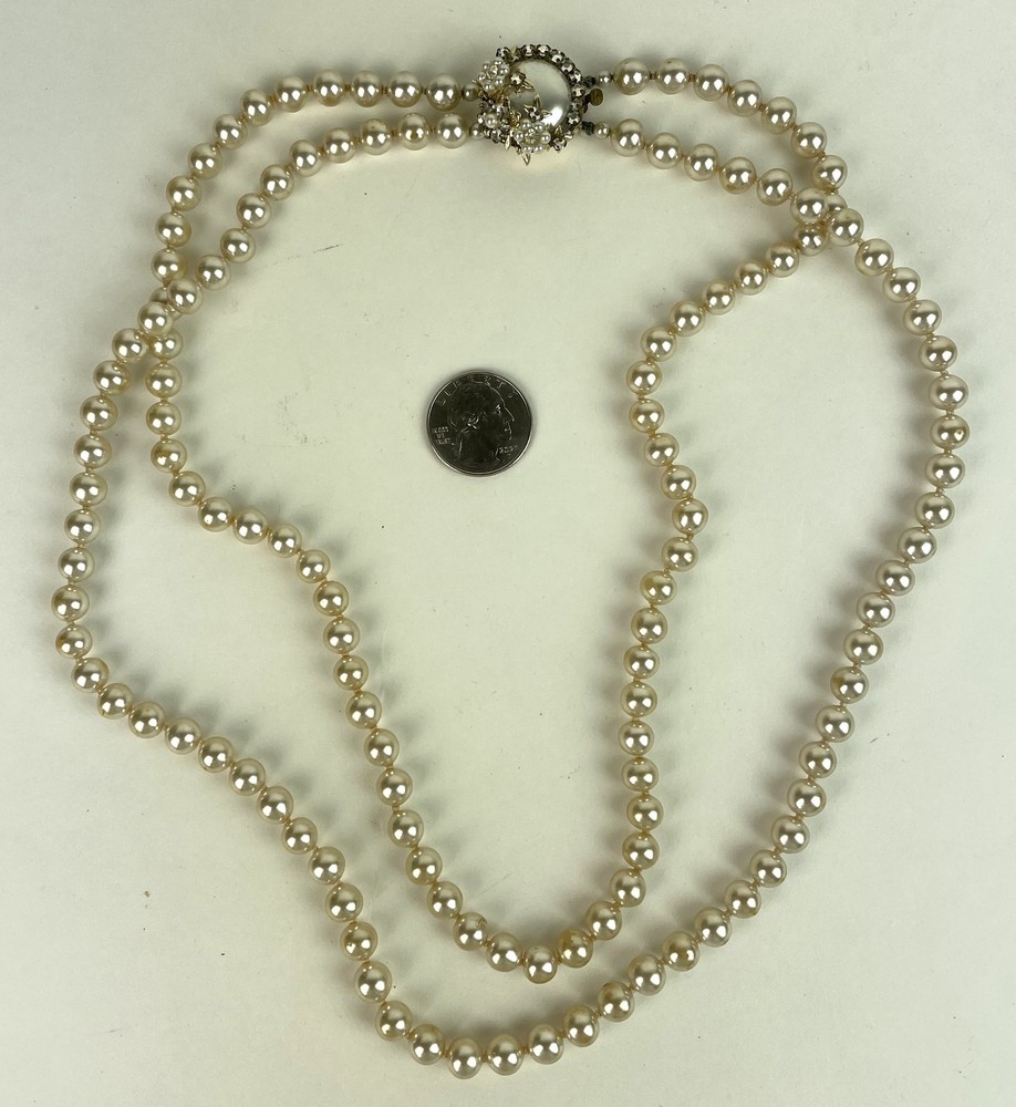 VTG 1950s Haskell Style Glass Pearl and Rhinestone Necklace 23″ JAPAN