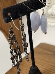 Blue Lace Agate Earrings Dangle Stone Black Chandelier Earrings Lot 2 Pair