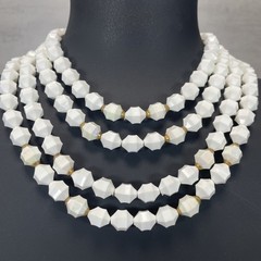 West Germany Lucite White Aurora Borealis Beads Necklace & Clip on Earrings