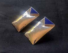 Vintage Sterling Silver Lapis Earrings. Modernist Geometric Stud 1.5 inch