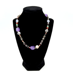 Spectacular 14K Gold Amethyst Garnet Quartz Chalcedony Beaded Necklace