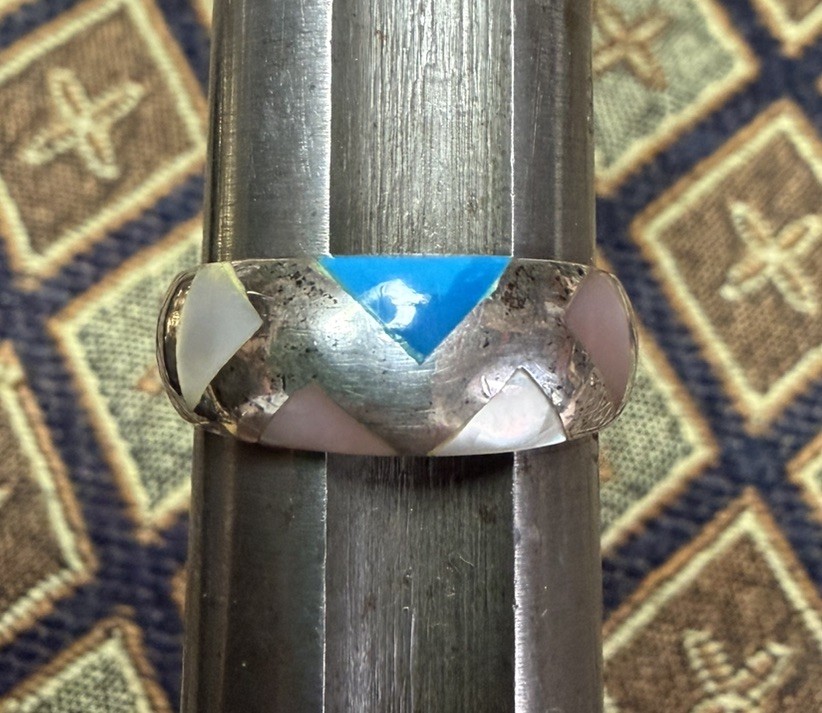 Vintage Sterling Silver Stone Inlay SIZE 8.75 SU Silver Unlimited Mexico