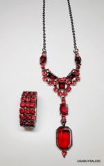 VINTAGE SIGNED VCLM RED RHINESTONE 16″ NECKLACE AND RING Beautiful Condition!