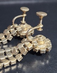 Vintage Chandelier Screw back Earrings Amber & Brown Apricot hues Gold Tone 45mm