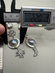 Extra Long Mabe Pearl Statement Earrings, Asymmetrical Sun Moon Dangle
