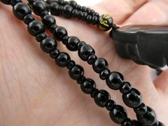 Black Onyx Carved Buddha Pendant Necklace Black Beaded Strand No Clasp 68.5g