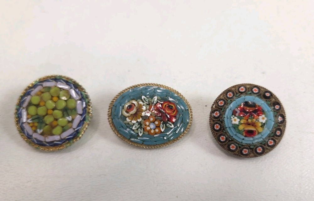 Vintage Micro Mosaic 3 Piece Lot, Brooch/Pin