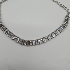 Vintage Weiss Rhinestone Emerald Cut Line Necklace Clear Silver Toned Choker