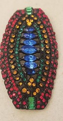 Czechoslovakian Brooch Art Deco Vintage 2 5/8″ Wide Colorful Rhinestones
