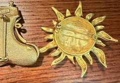 Gold Tone AJC Old Lady In A Shoe Brooch Opens & Sun Pin
