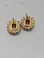Vintage Signed Roman Black Onyx Clear Crystal Gold Tone Pierced Post Earrings