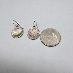 Two Tone Blue Enamel Silver Tone Metal Floral Disc Pierced Earrings Vintage