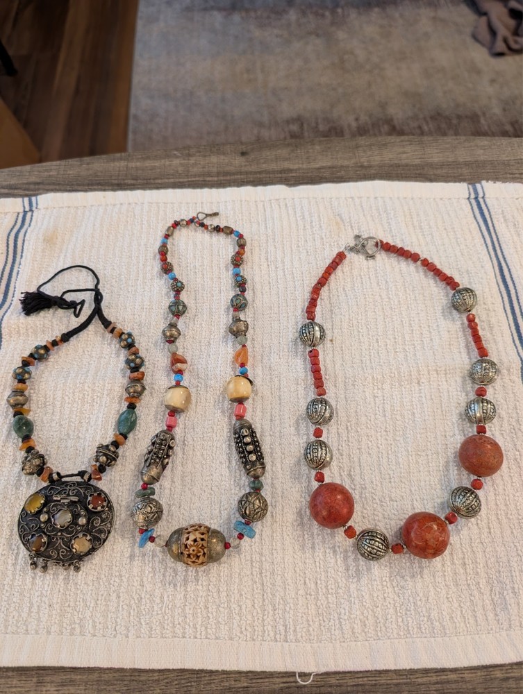 Vintage Boho Necklace Lot Tribal ethnic tibetan style lot of three