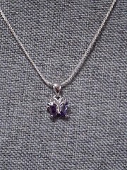 18K GP butterfly pendant necklace, purple stones, prong set, 18″