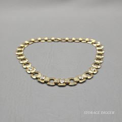VTG Gold Tone Metal with 5 Rhinestones Link Necklace 17″ Long, Fold-Over Clasp