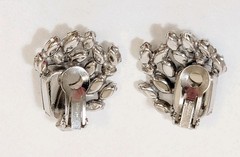 Vintage Schreiner Earrings Blue Rectangle Clear Rhinestones Gorgeous!