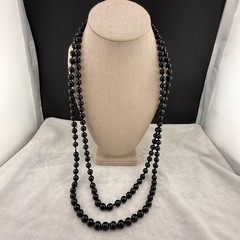 Vintage Beaded Glass Necklace Black Flapper Opera 64”