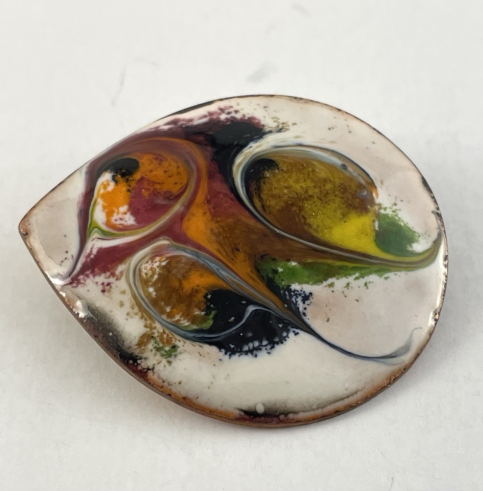Vintage MEAB Ireland Enamel Copper Brooch Abstract Mid Century Modern Pin