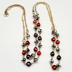 Colorful Burgundy and Plum Pearl with Crystal Beaded Long Station Necklace 36 in