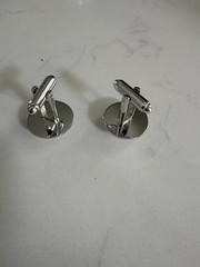 Shields Vintage Silver Tone Black Round Cufflinks Bullet Back Rhinestone Accent