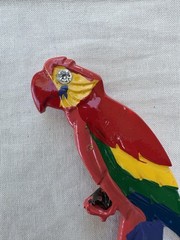Vintage 1940s-1950s Celluloid Parrot Brooch • Large Colorful Painted Bird Pin