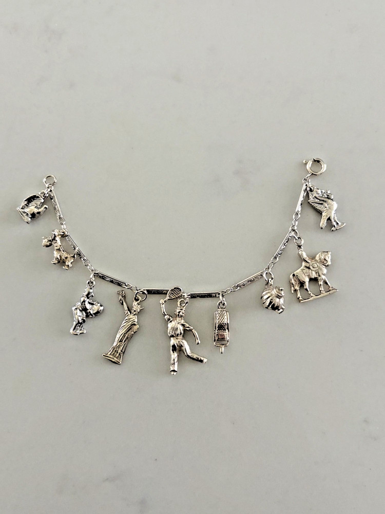 Vintage Sterling Silver Charm Bracelet Classic Retro Dangle Charms 7 Inches Long