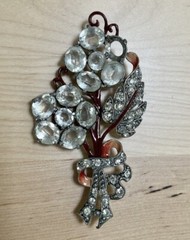 Vintage Staret Signed Enamel Inset Flower Clear Rhinestone Brooch Pin Rare