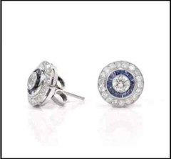 3.0Ct Vintage Art Deco Style Diamond & Sapphire Stud Halo Earrings In 925 Silver