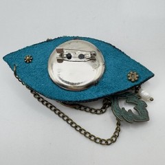 Artisan Brooch Variscite Stone & Freshwater Pearls Brass Leaf Leather Steampunk
