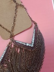 Vintage Dangle Earrings Antique Bronze Tone Chain And Clear Stones Detail