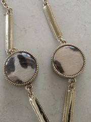 Vintage Chico’s Signed Animal Print Calf Hair Pendant Long Statement Necklace