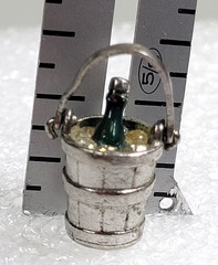 Vintage Wells Sterling Enamel Charm ~ Champagne Bottle in Ice Bucket Rhinestones