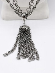 Vintage Necklace Silver Tone Multi Chain Tassel