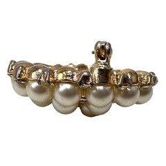 Vtg Gold Tone Clear Rhinestone Faux Pearl Circle Brooch Pin