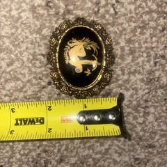 Vintage Gold Tone Sagittarius Zodiac Brooch Oval Black Glass Archer Pin