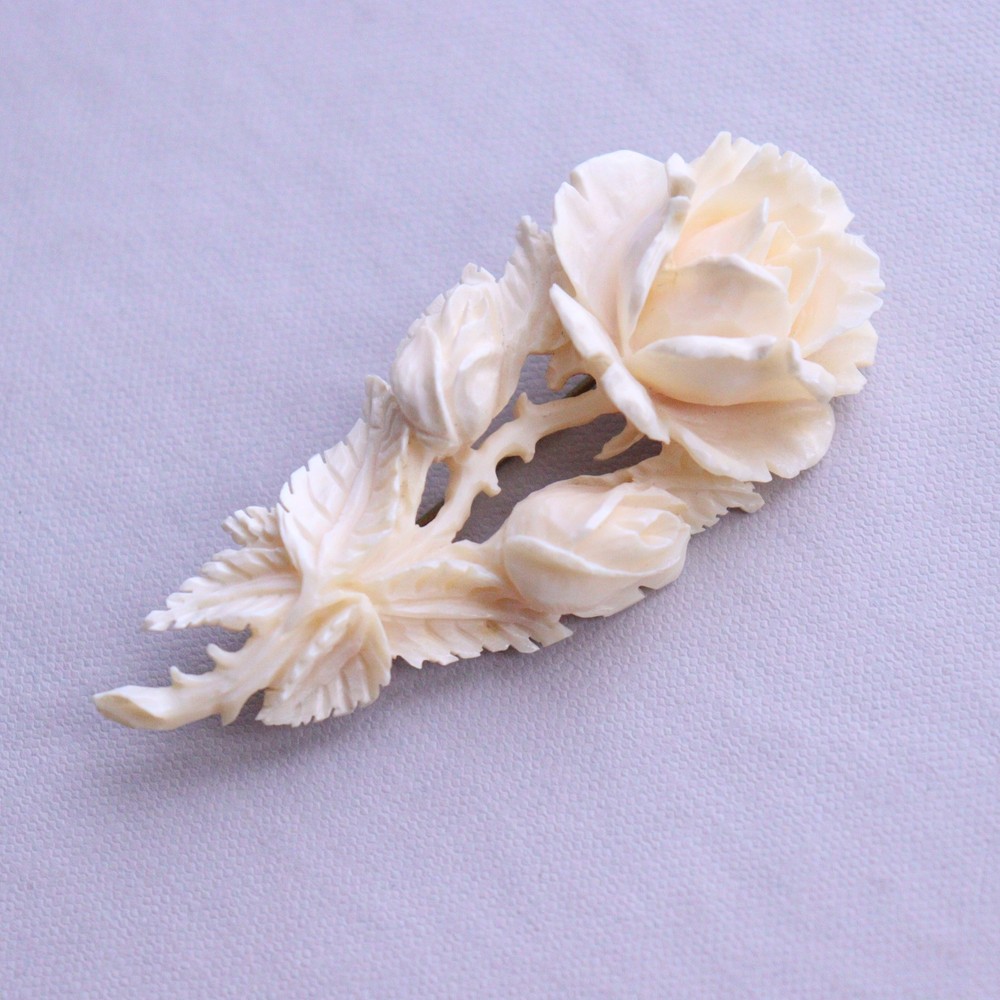 Antique Vintage Carved Cow Bone Rose Brooch Flowers – NO TARIFF