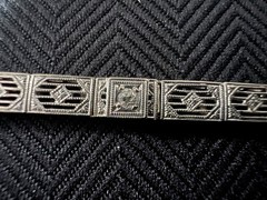 Antique Edwardian 14K White Gold Diamond Blue Sapphire Platinum Bracelet