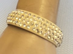 1920s Antique Celluloid Rhinestone Flapper Sparkle Bangle wide 4-row SMALL 6.5″