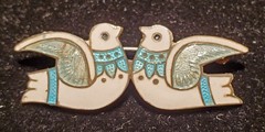 Vintage Margot De Taxco Sterling Silver Twin Dove Enamel Pin Brooch