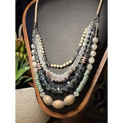 Multi Strand Beaded Necklace: Neutral Tones, Layered Statement Jewelry
