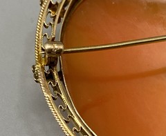 10k Yellow Gold Filigree Antique Fabulously Well Carved Cameo Pendant Pin 6.6g
